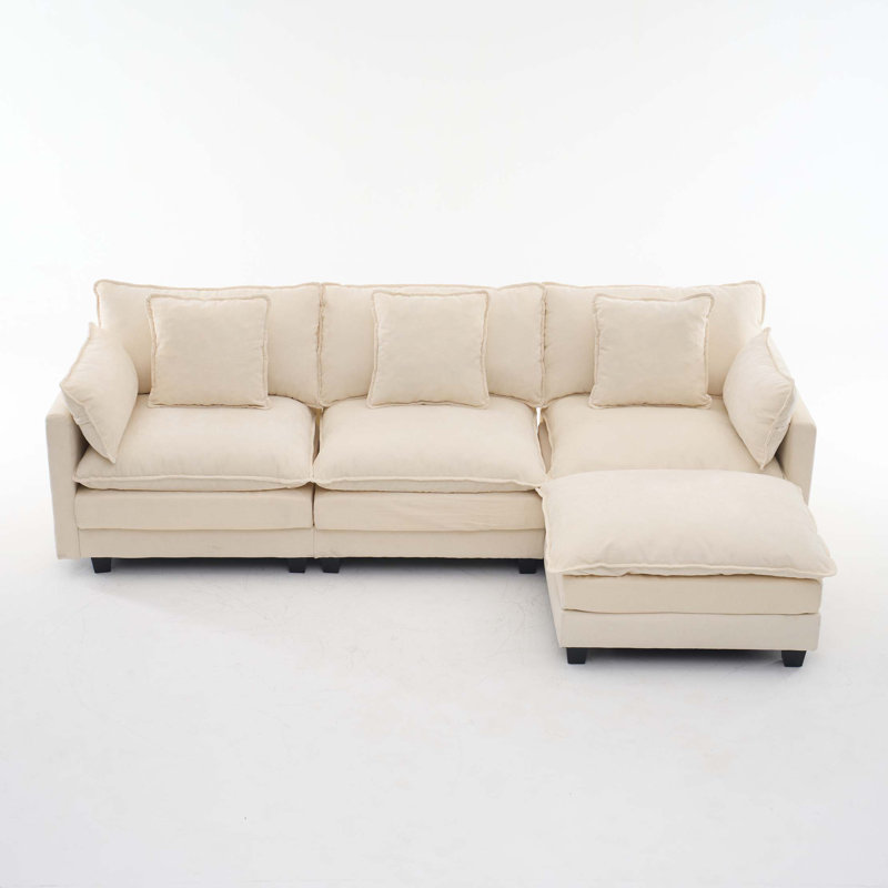 3-seat combo sofa with storage ottoman for living room apartment bedroom and compact room, Upholstered sectional Couch, L Shaped Bench with a footrest