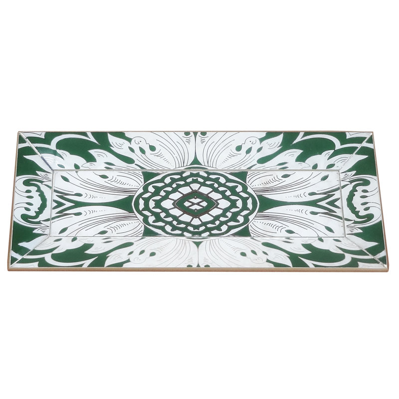 Reverse Painted Mirror Accent Coffee Table Tray, 1.2" H x 13.6" W x 18.1" D, Blue/Silver