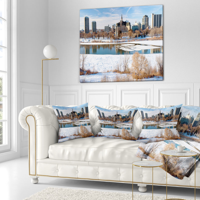 Coussin lombaire panoramique paysage d'hiver de la ville de Saskatoon