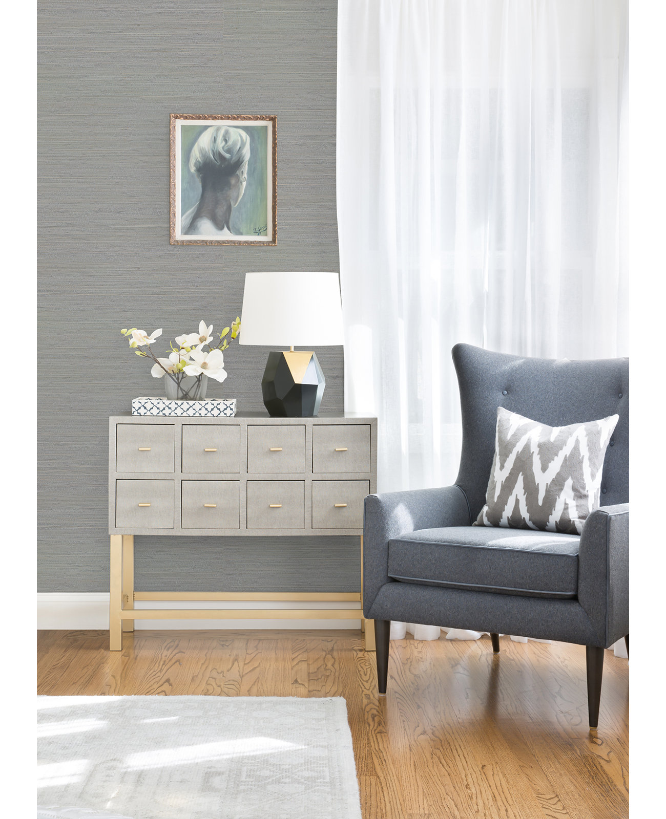 Hamza Modern Grass Cloth Abstract Wallpaper, 36" W x 24' L, Gray