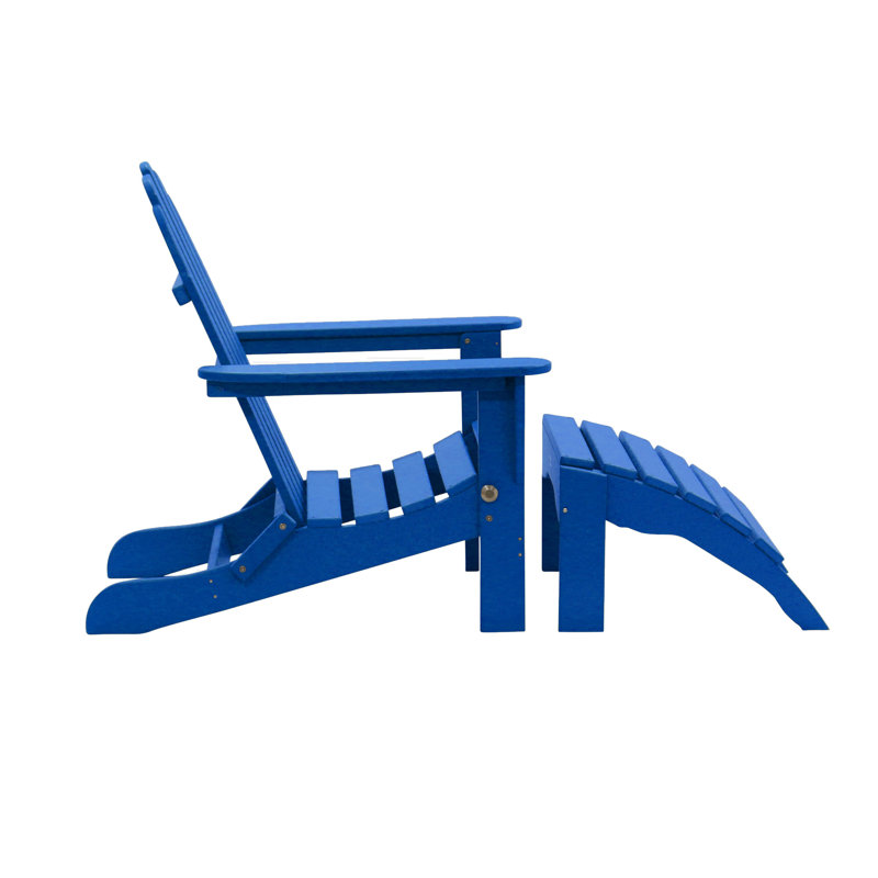 Chaise Adirondack pliante en plastique / résine avec repose-pieds Leighton, Bleu royal
