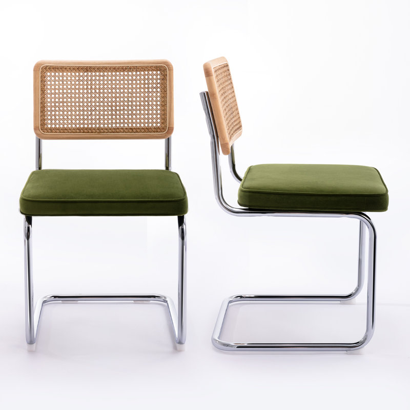Crumley Fabric Side Chair with Rattan Back - Set of 4