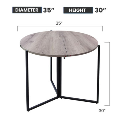 Table de jeu ronde pliante de 89 cm de diamètre – Conception pliable en trois parties, gain de place, avec piètement en fer et plateau en bois d'ingénierie, finition naturelle