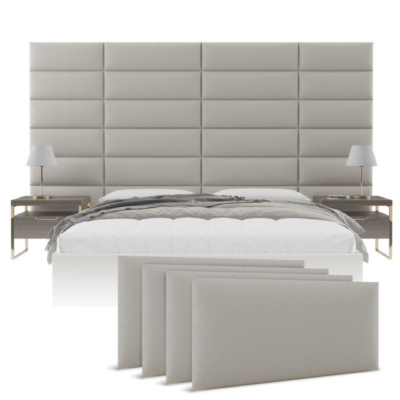 Sapan Upholstered Wall Panels - King/Cal King Size Wall Mounted Headboards - Zigrino Oyster - Twin/King - Set of 4 Modular Panels