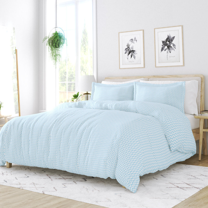 Simply Soft™ Puffed Chevron Pattern Duvet Cover Set, Light Blue, Queen Duvet Cover + 2 Standard Shams