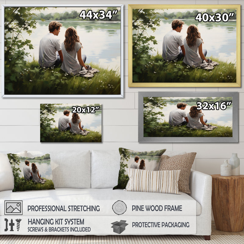 Bertineke, paysage romantique, sérénade tranquille II, H 12 po x l 20 po x P 1 po, Cadre flottant doré