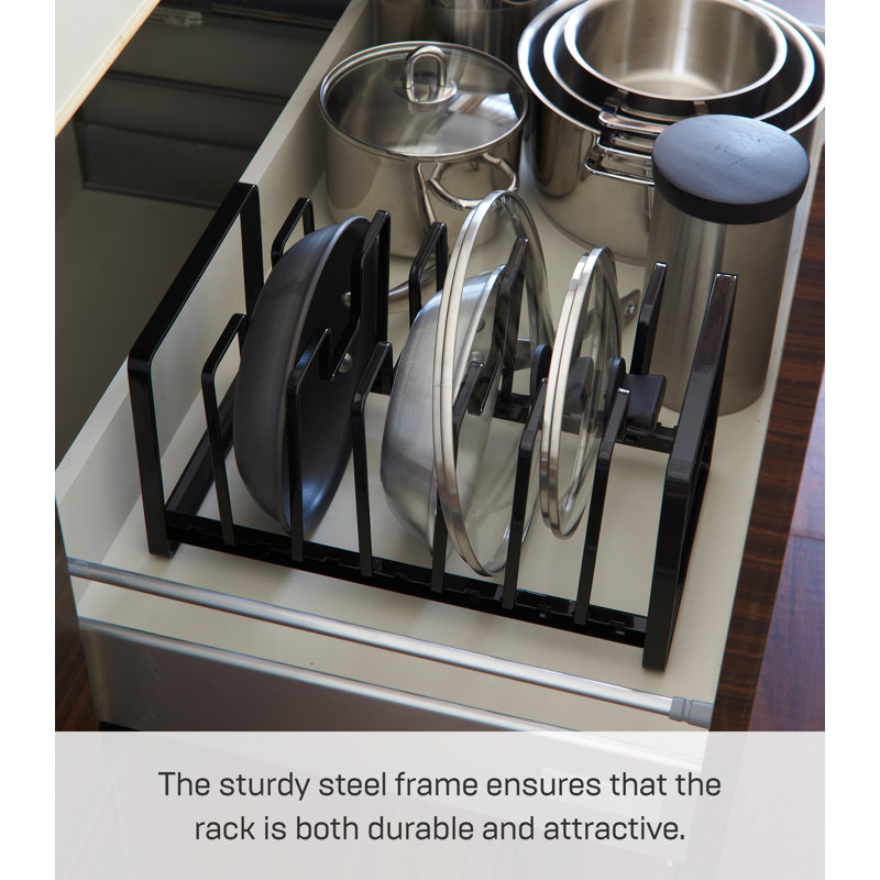Black Adjustable Steel Pot Lid and Pan Organizer
