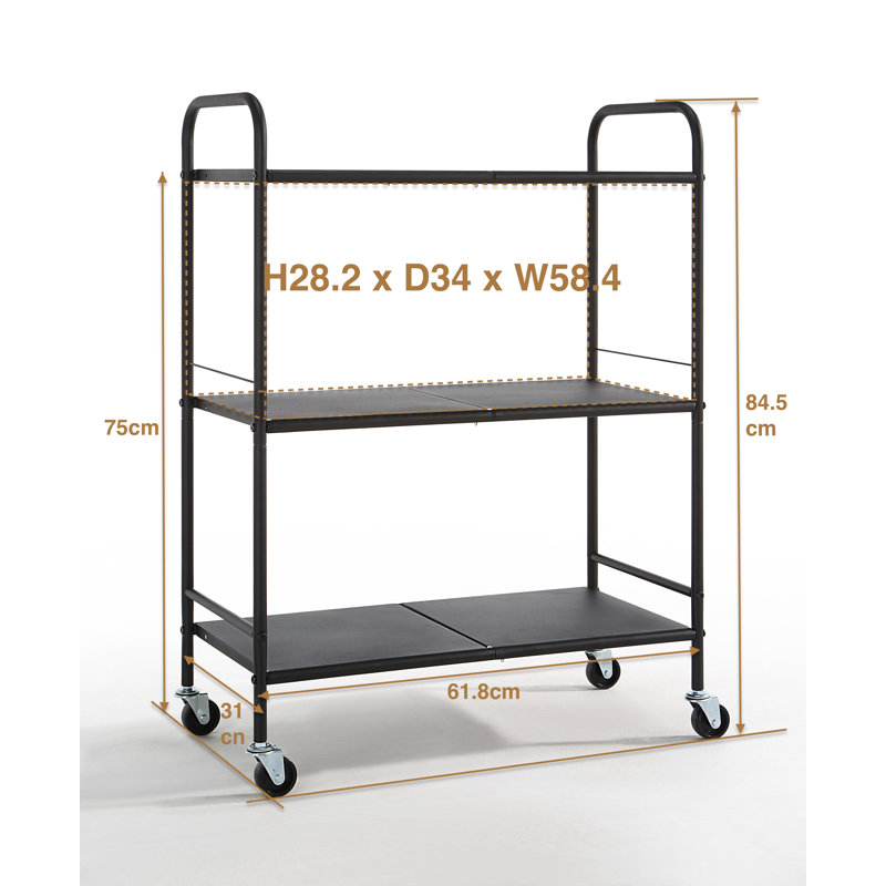 Chariot utilitaire avec roues H 33,56 po x l 24,3 po, H 33,27 po x l 24,29 po x P 11,81 po, Noir, noir, noir, noir