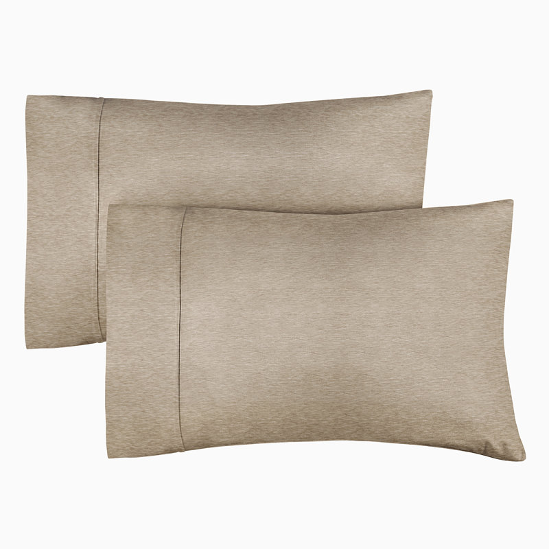 Microfiber Pillowcase Set of 2, Soft Double Brushed Pillow Covers, Breathable & Easy Care, Queen, Heather Beige