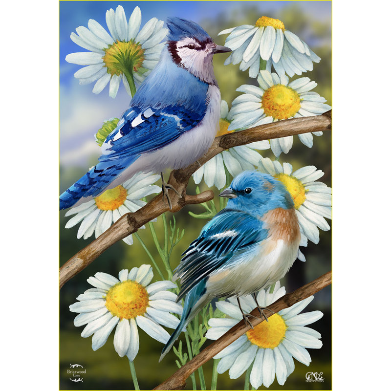 Drapeau de jardin oiseaux et marguerites