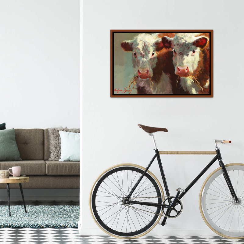 Cow Velles, art encadré, H 26 po x l 40 po x 1,5 po, Toile classique avec cadre brun