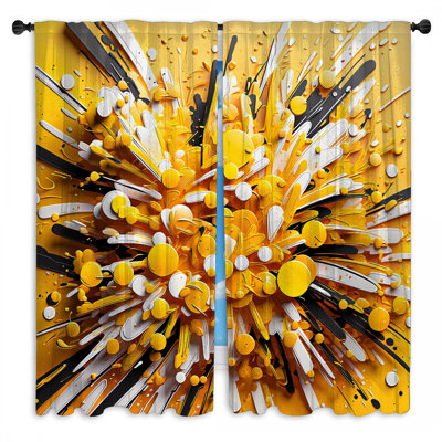 Rideaux obscurcissant jaune et noir à motif abstrait et voilage abstrait - 2 panneaux