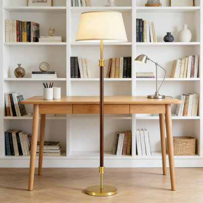Lampe sur pied de style Mid-Century moderne avec abat-jour en lin, lampe sur pied de 63 pouces de haut avec base lestée, éclairage ambiant chaleureux pour le salon, la chambre à coucher et le coin lecture