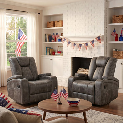 38'' Wide Manual Rocking Home Theater Recliner With Cup Holders And Arm Storage (Set Of 2)