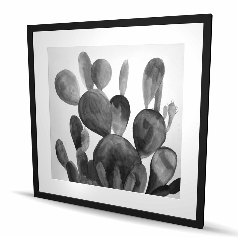 Grayscale Paddle Cactus Plant - Gray, reproduction encadrée