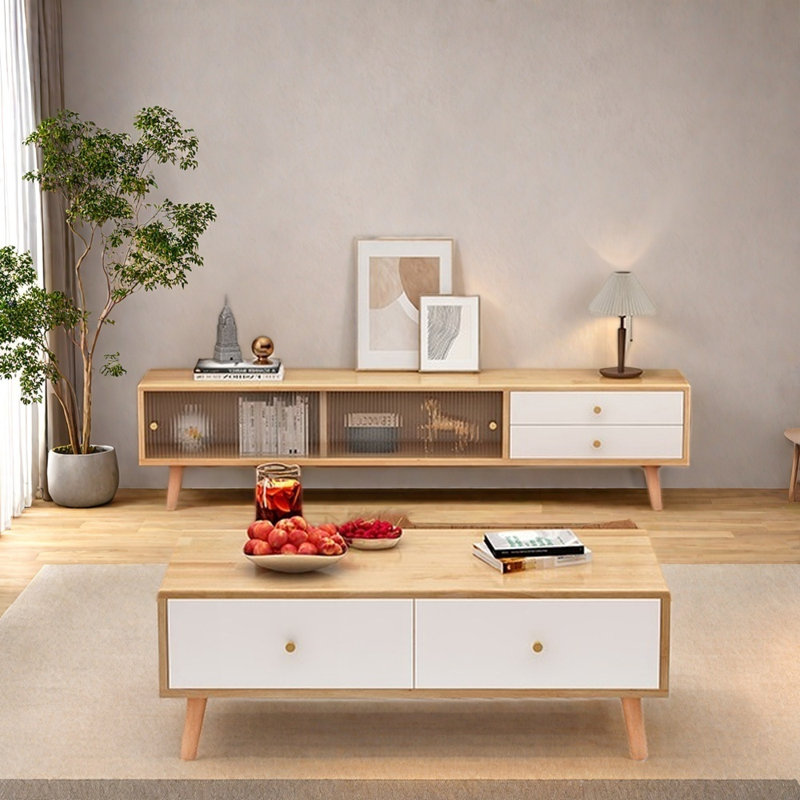 Meuble télé écologique peint, Blanc / bois noueux