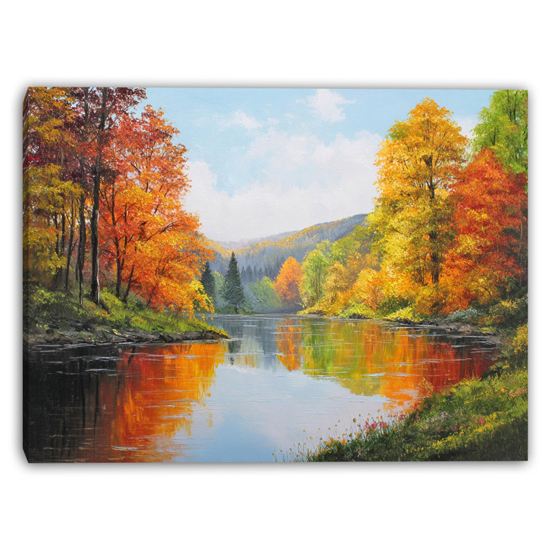 Colorful River in Fall Wrapped Canvas Wall Art
