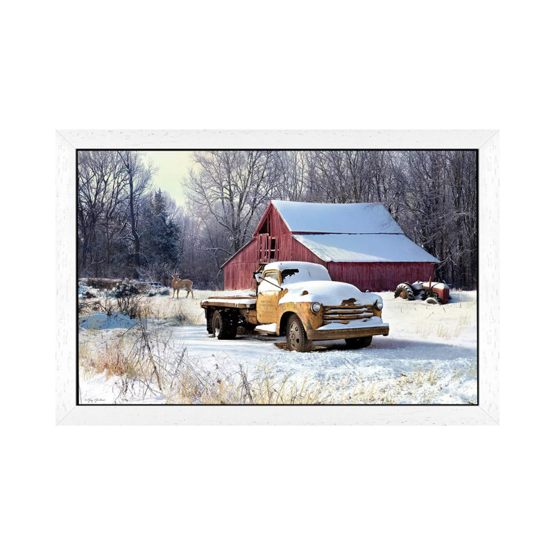Winter Truck - Print on Canvas, 66.04 cm H x 45.72 cm W, White Floater Framed