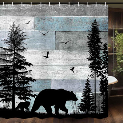 Rideau de douche Rustic Farmhouse avec motif de forêt d'ours