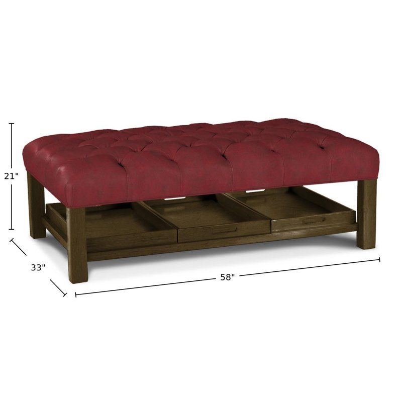 Niyat Upholstered Ottoman, Burgundy Genuine Leather