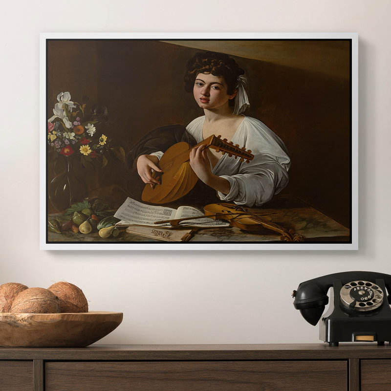 Le joueur de luth (version Hermitage), v. 1596 - Toile tendue avec châssis Caravaggio, 16 x 24, Blanc