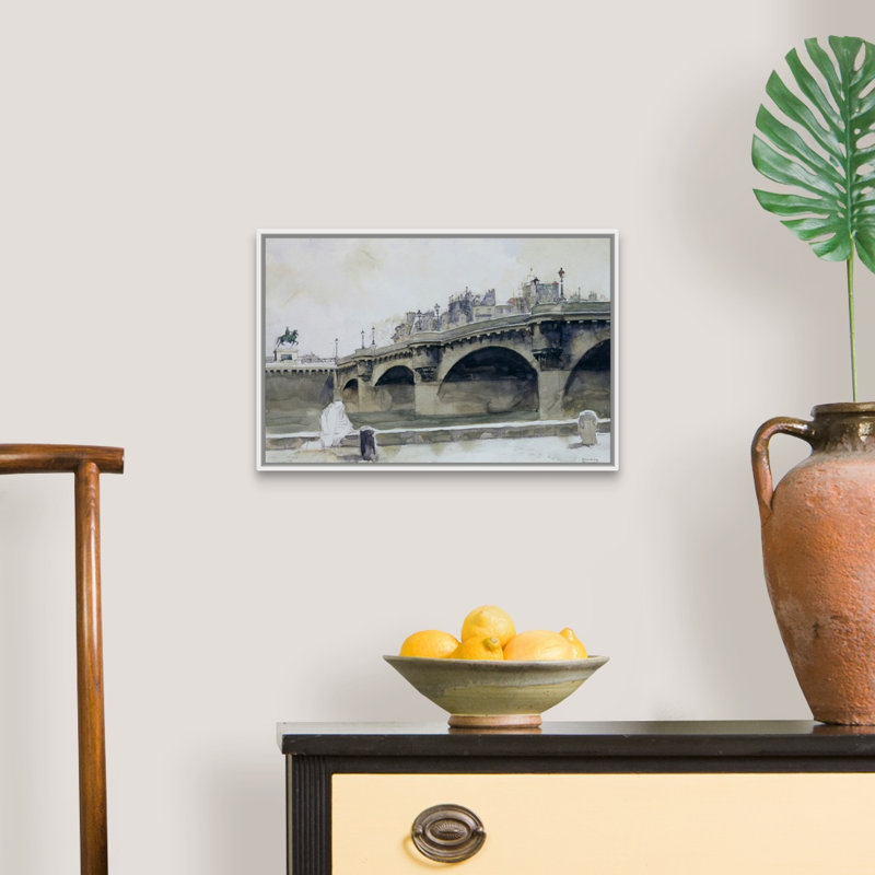 Art mural sur toile Paris Bridge, H 14 po x l 20 po x P 1,75 po, Cadre flottant blanc