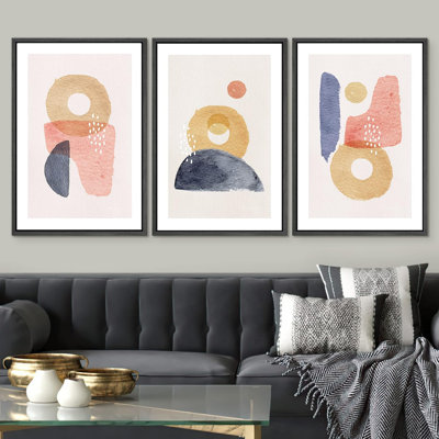 Mid-Century Shape Mid-Century Pastel Polygons, reproduction sur toile 3 pièces