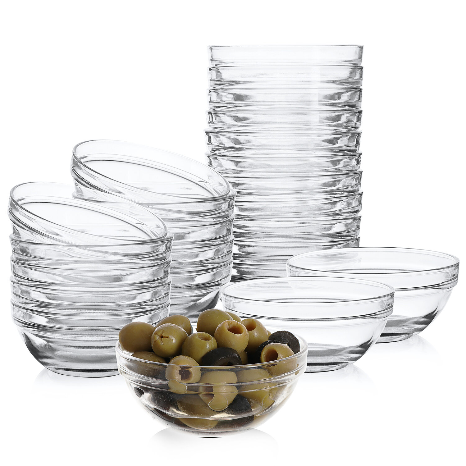 Set of 4 Stackable 3.5-inch Serving/Mixing Prep Clear Glass Bowls.