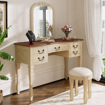5-Drawer Makeup Vanity With Mirror And Stool