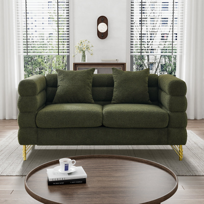 Marypatricia 58" Upholstered Loveseat with 2 Pillows, Modern Sofa Couch, Green Teddy
