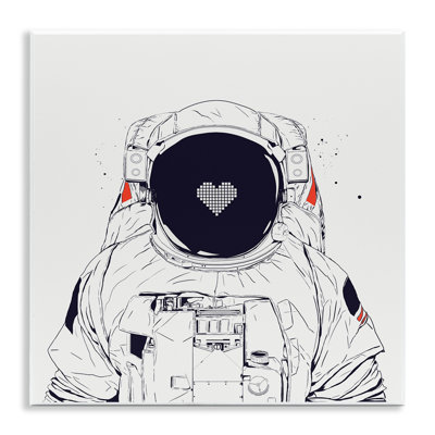 Plaque murale d'astronaute minimaliste avec cœur, design par Balazs Solti