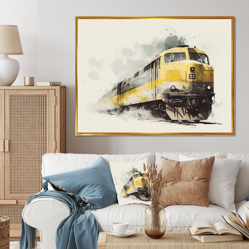Rythme du train I - train de transport, art mural, salon, L 20 po x H 12 po, Cadre flottant doré