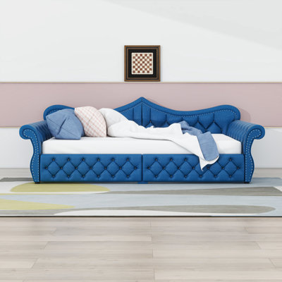 Upholstered Daybed with Light Strips and Slats