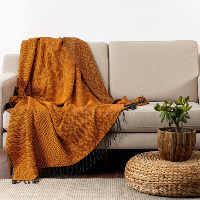 Cotton and Olive Throw, Blue