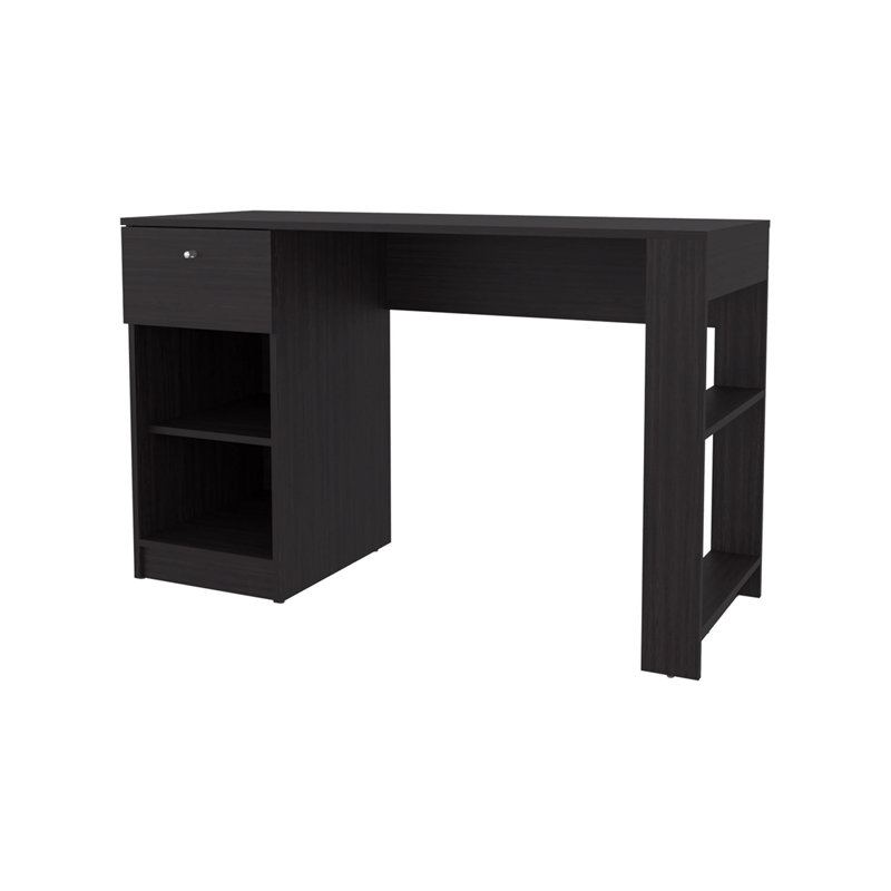 Bureau d'ordinateur avec tiroir et rangement ouvert, Brun