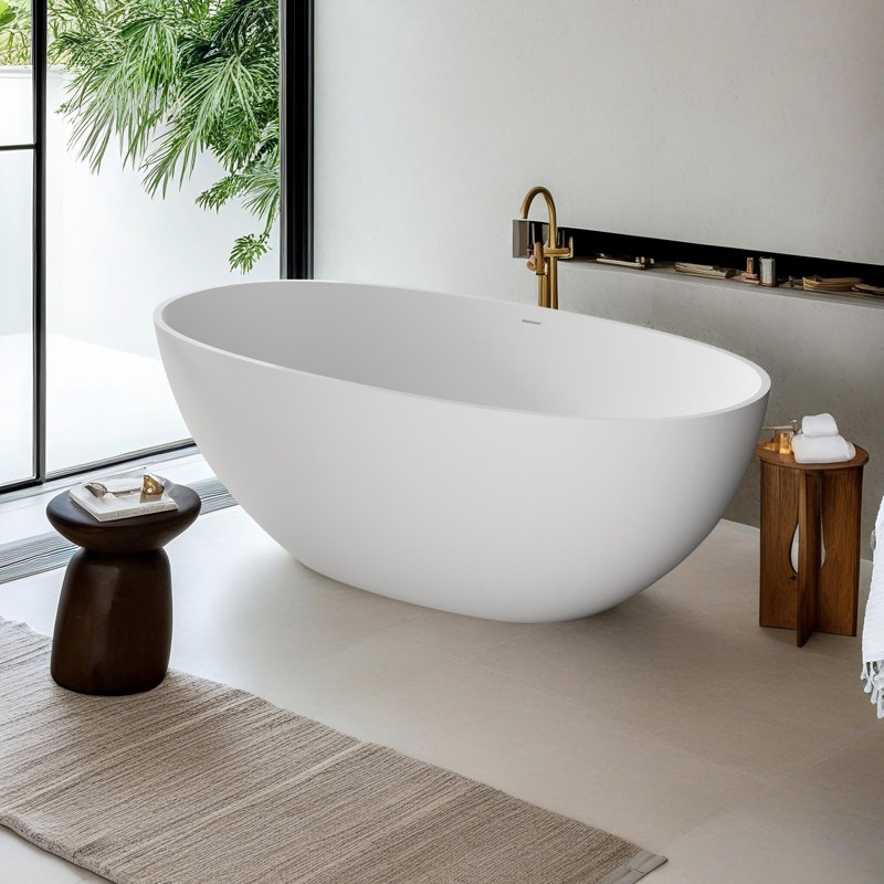 Baignoire de trempage autoportante de 55 po x 29,5 po à surface solide, Blanc