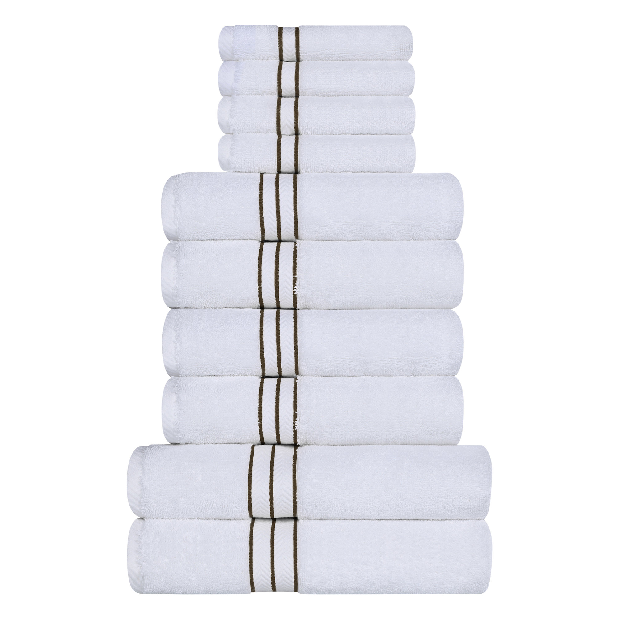 Josann Turkish Cotton Ultra-Plush Solid 10 Piece Highly Absorbent Heavyweight Towel Set, Latte