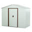 Remise extérieure en métal de 6 pi x 5 pi en blanc - Structure en fer galvanisé pour la robustesse, panneaux, ventilation perforée, porte coulissante avec cadenas, structure de plan de montage facile, évents de circulation d'air, guide