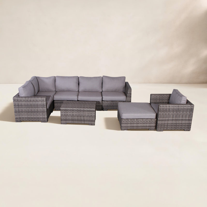 Caron Wicker Fully Assembled 6 - Person Seating Group with Cushions, Mixed Gray
