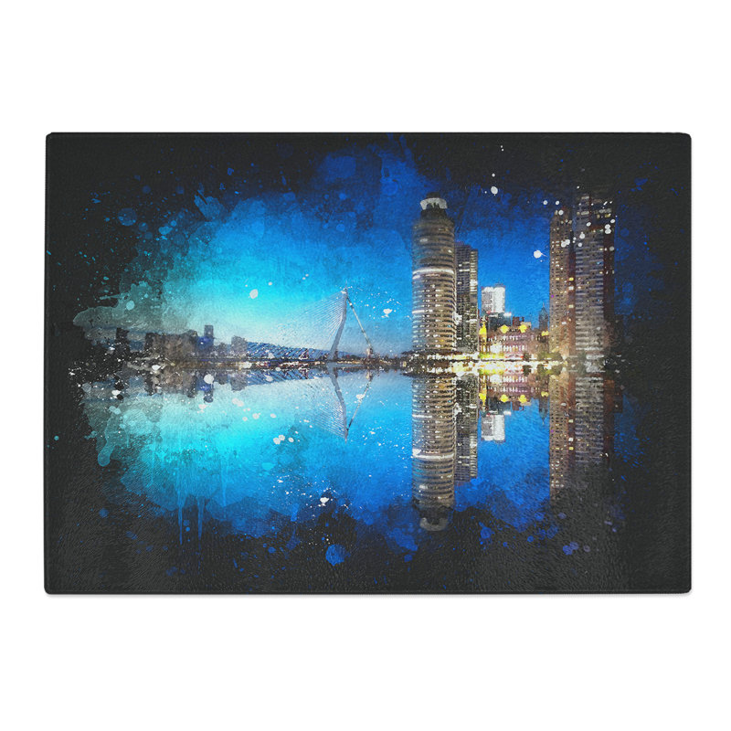Tempered Glass Reflection of the Rotterdam Skyline Chopping Board, 20 cm x 28.5 cm