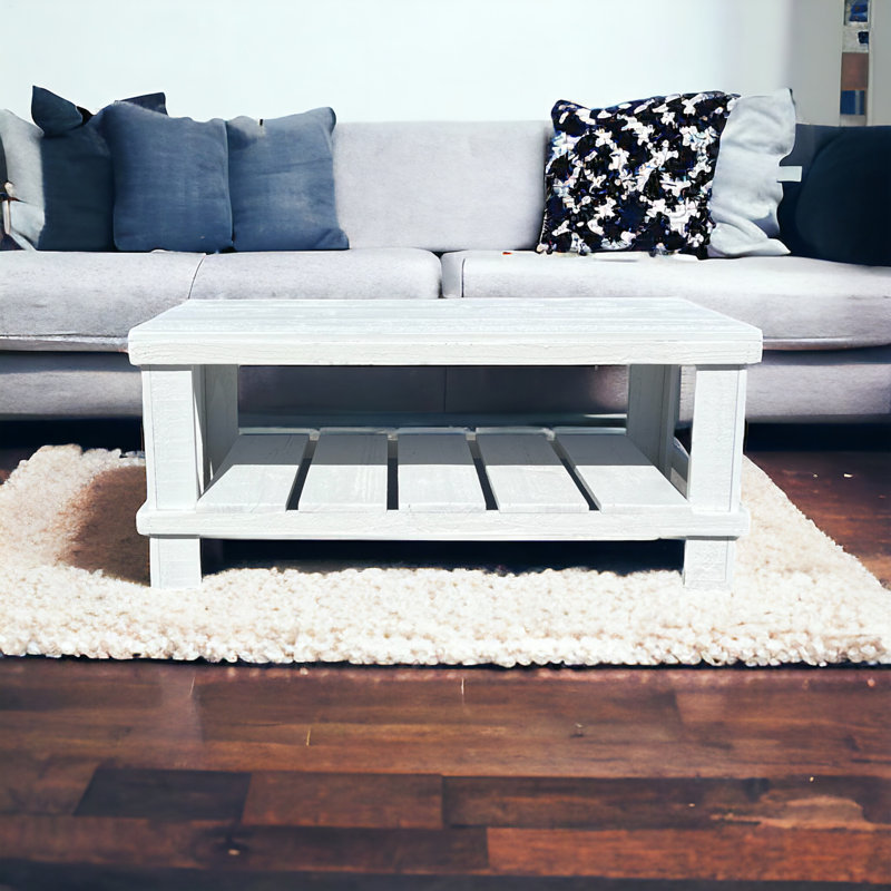 Farmhouse Coffee Table With Storage Shelf, White