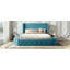 Lit plateforme tapissier en velours avec tête de lit à oreilles, 1 grand tiroir et 2 tabourets de rangement latéraux (bleu)-1029374808