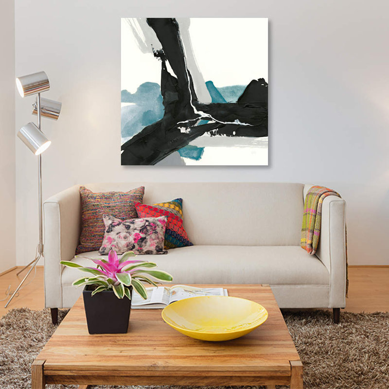 «Black and Teal III», impression sur toile, H 37 po x l 37 po x P 1,5 po, Toile tendue, Pas de tapis