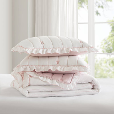 Charming Microfiber Bedding Sets, Pink And White Quilt Full/queen For Youthful Bedrooms