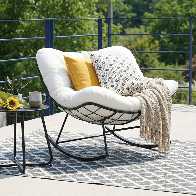  Chaise berçante surdimensionnée Papasan pour l'intérieur et l'extérieur avec coussin, chaise berçante pour balcon et cour arrière