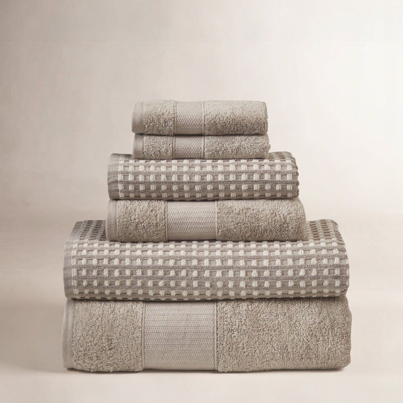 Ensemble de serviettes modernes 100% coton peigné jacquard en fils peignés Drucilla Modern, Lin