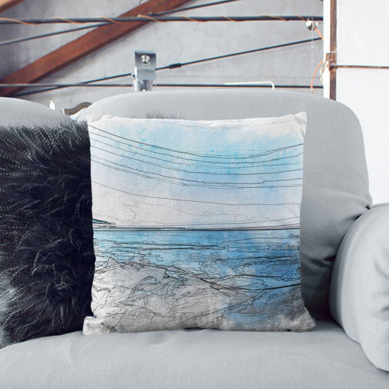 Sea View at Dawn Cushion with Filling, 40cm H x 40cm W x 15cm D, White