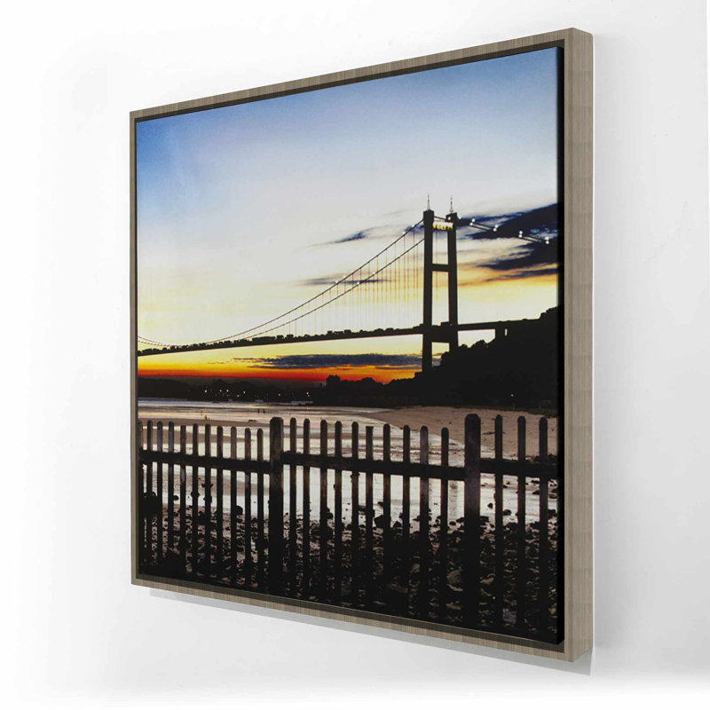 Pont par Sunset - Toile encadrée orange pour la décoration intérieure, H 37,25 po x l 37,25 po