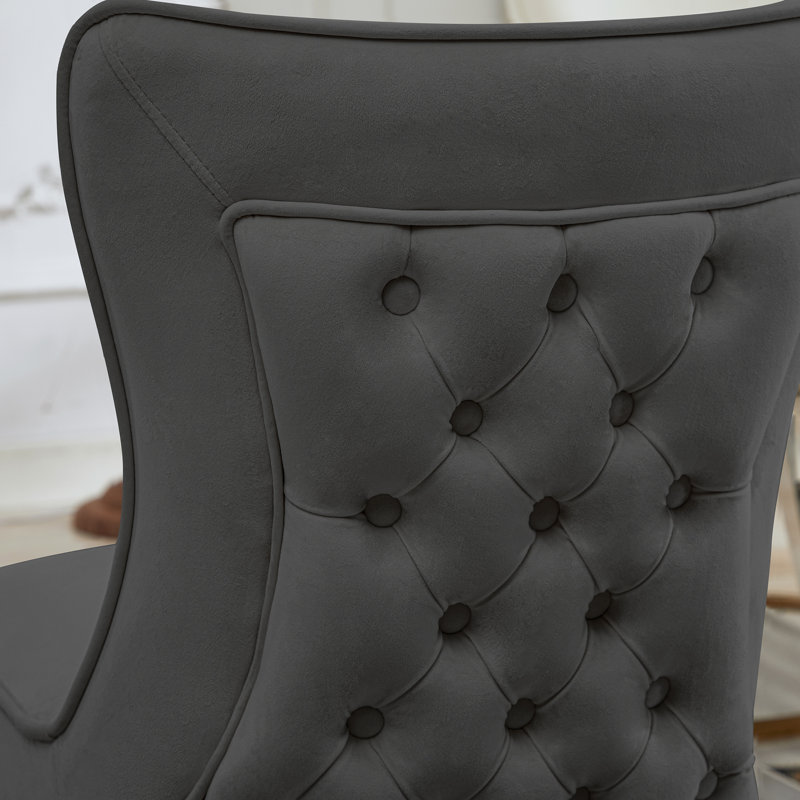 Chaise parsons rembourrée en velours capitonné Chary, Gris foncé