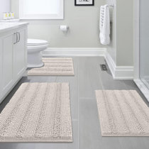 Cervantes Rectangular 100% Cotton Non-Slip Striped 2 Piece Bath Rug Set Red Barrel Studio Color: Gray/Blush